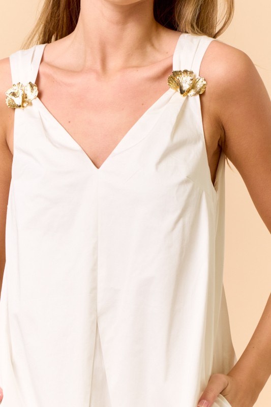 Lalavon Shirred Mini Dress with Leaf Embellishment