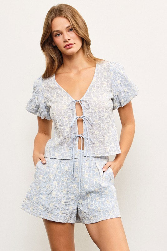 Mustard Seed Tie Front Ballon Short Sleeve Top Set