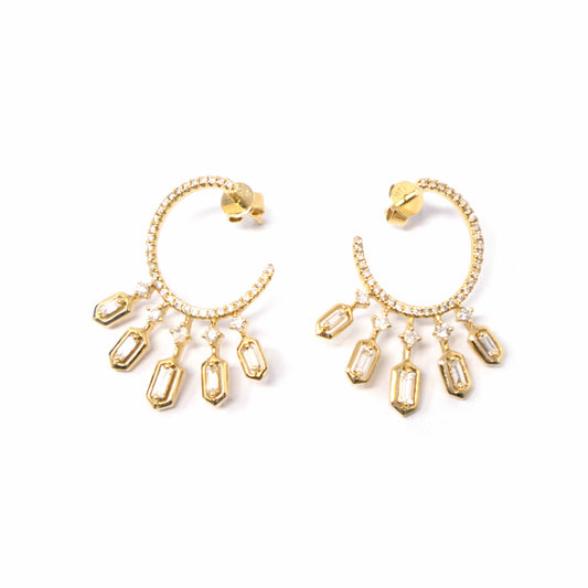 14K Yellow Gold Diamond Drop Pendant Earrings