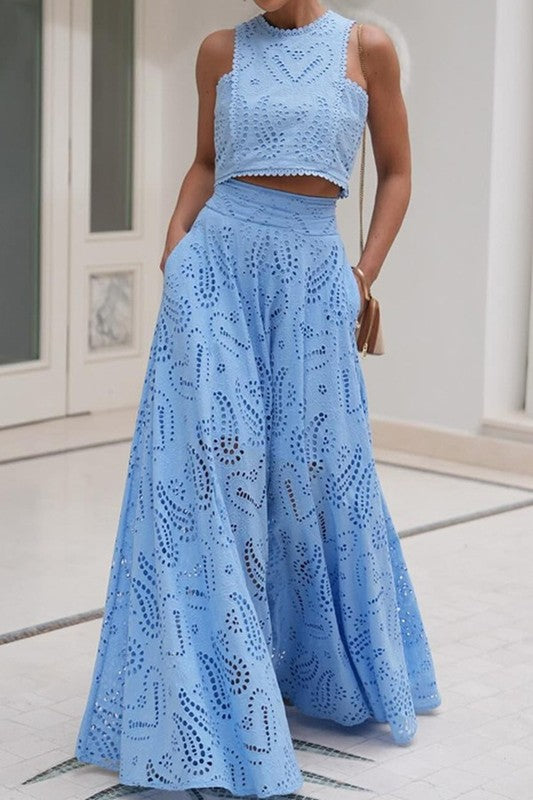 Eyelet Sleeveless Top & Skirt Set