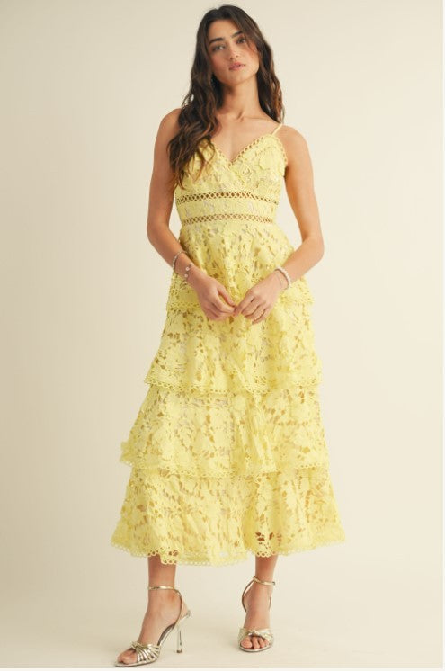 Just Me Lace Flower Embroidered Midi Dress