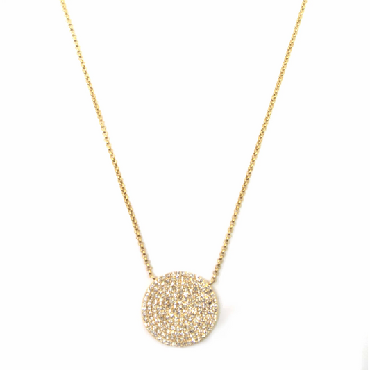 14K Yellow Gold Diamond Pave Round Pendant Necklace