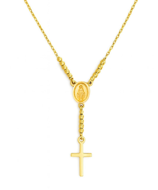 14K Yellow Gold Virgin Mary and Cross Necklace