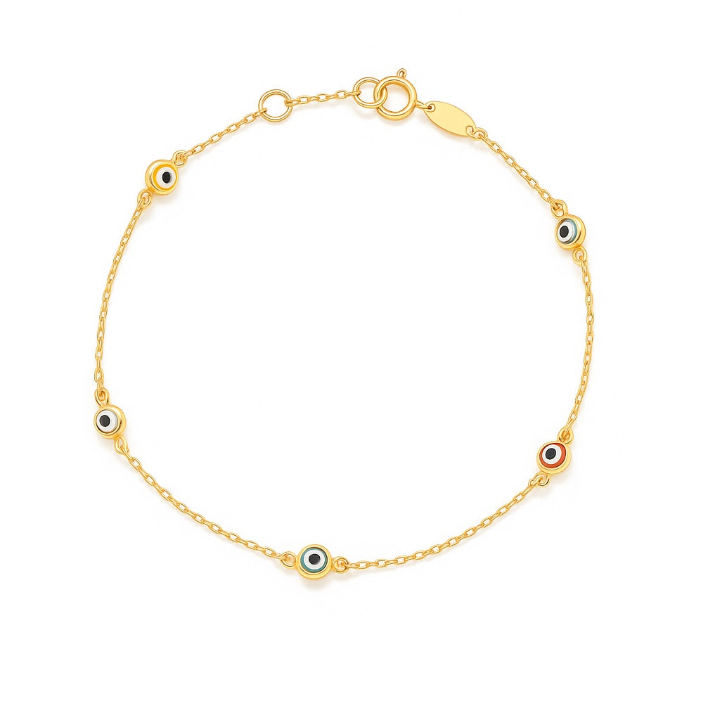 14k Yellow Gold Multi Evil Eye Bracelet PEY 2 Pos