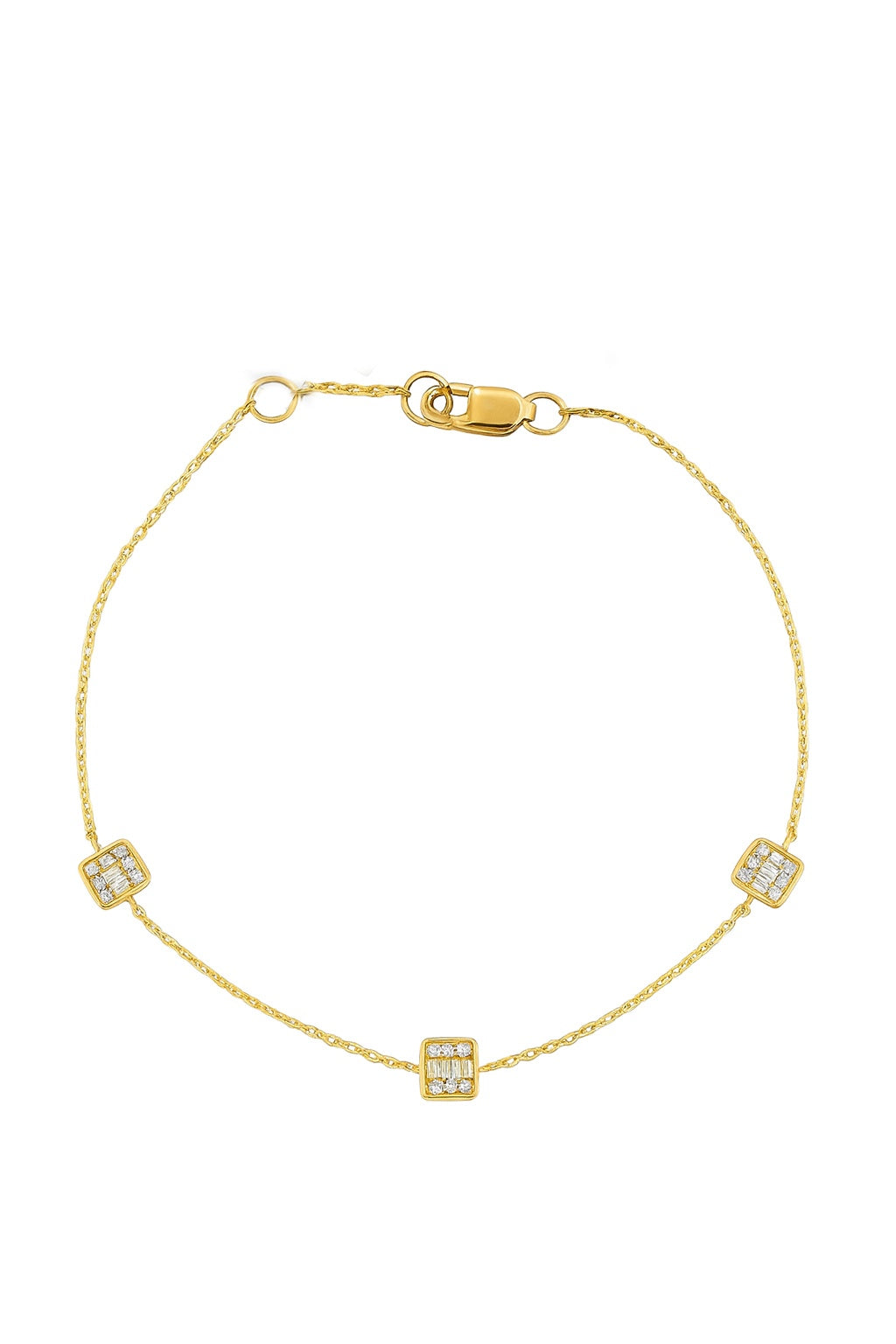 14K Yellow Gold Three-square Diamond  Bracelet