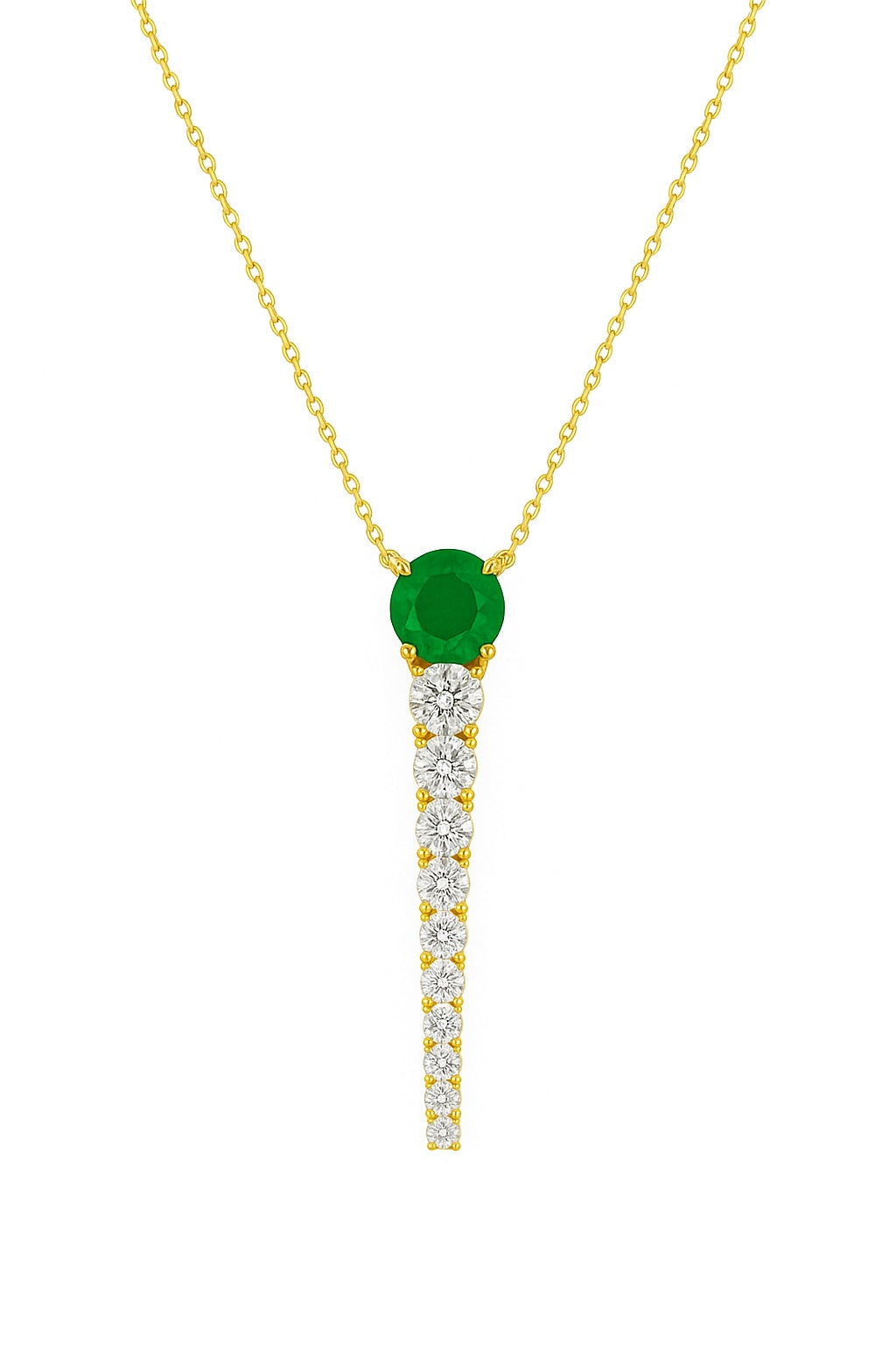 14K Yellow Gold Emerald and Diamond Drop Necklace
