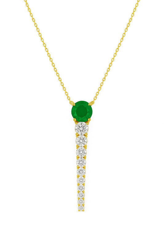 14K Yellow Gold Emerald and Diamond Drop Necklace