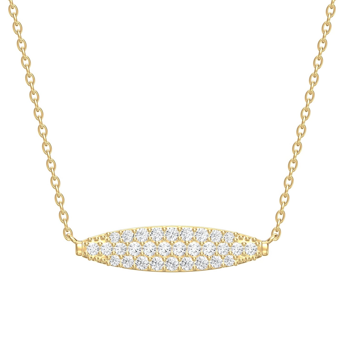 14K Yellow Gold Eye Curved Pave Diamond Necklace