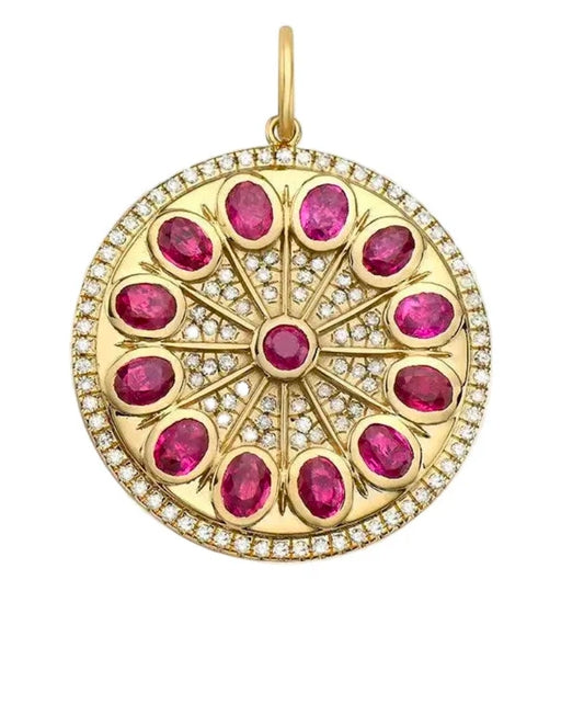 14K Yellow Gold Ruby Amulet with Diamond Pendant
