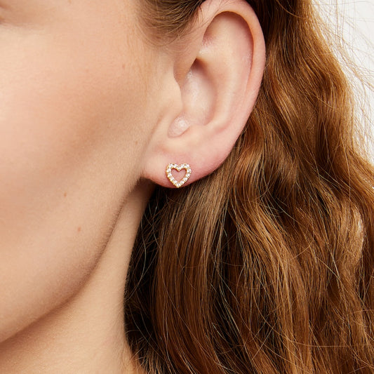 14K Yellow Gold Open Heart Earrings