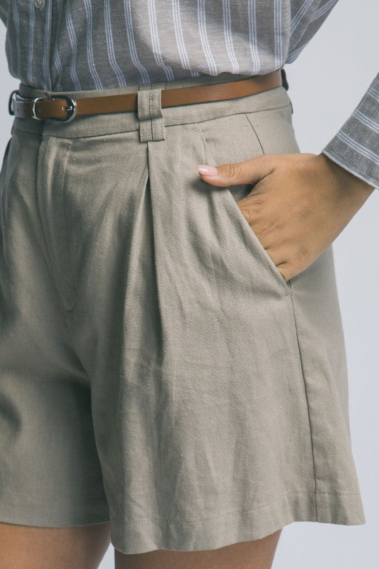 Love Tree High Waisted Leather Belt Related Shorts with Side Pockets