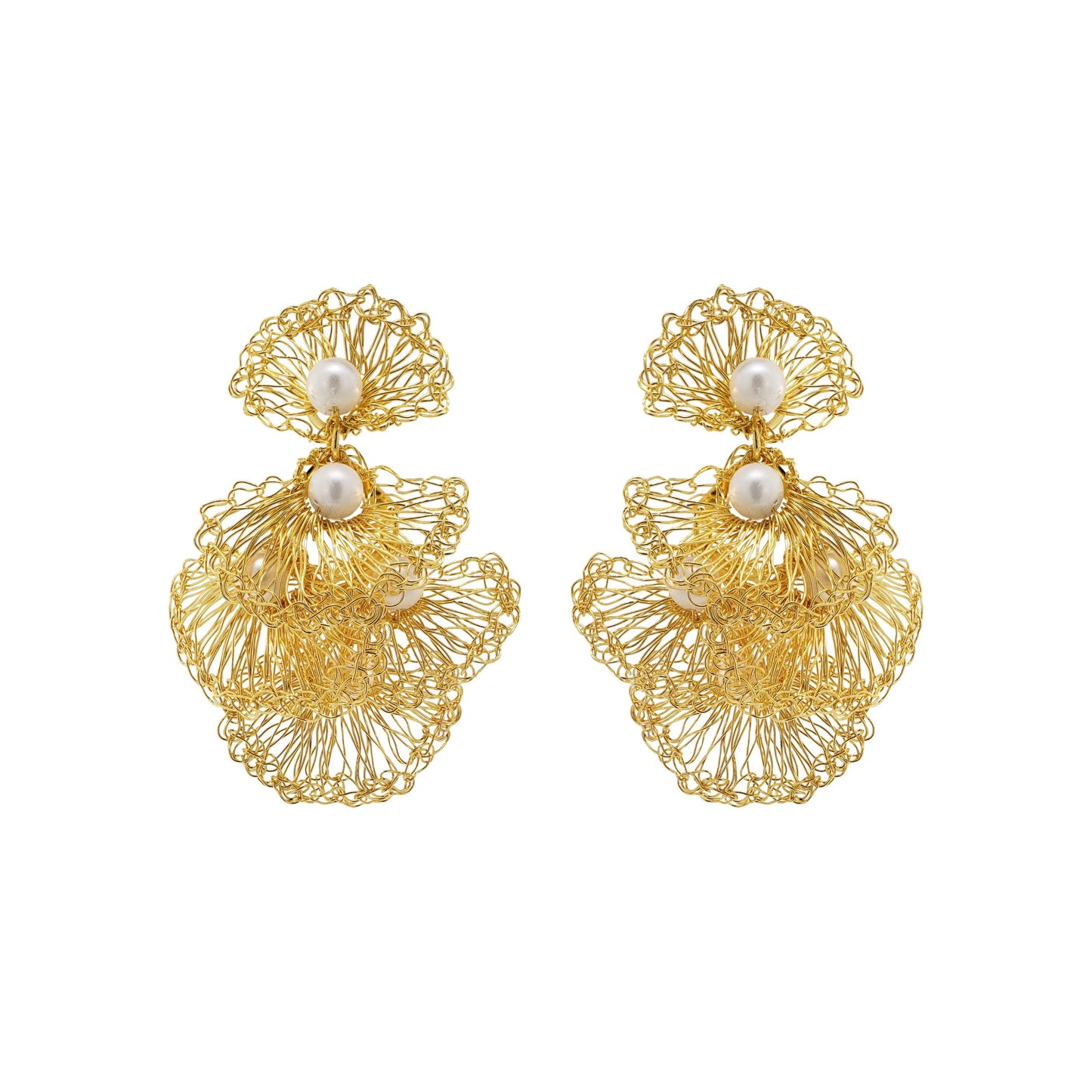Lavish Earrings Pearl and Gold Handmade Crochet Earrings