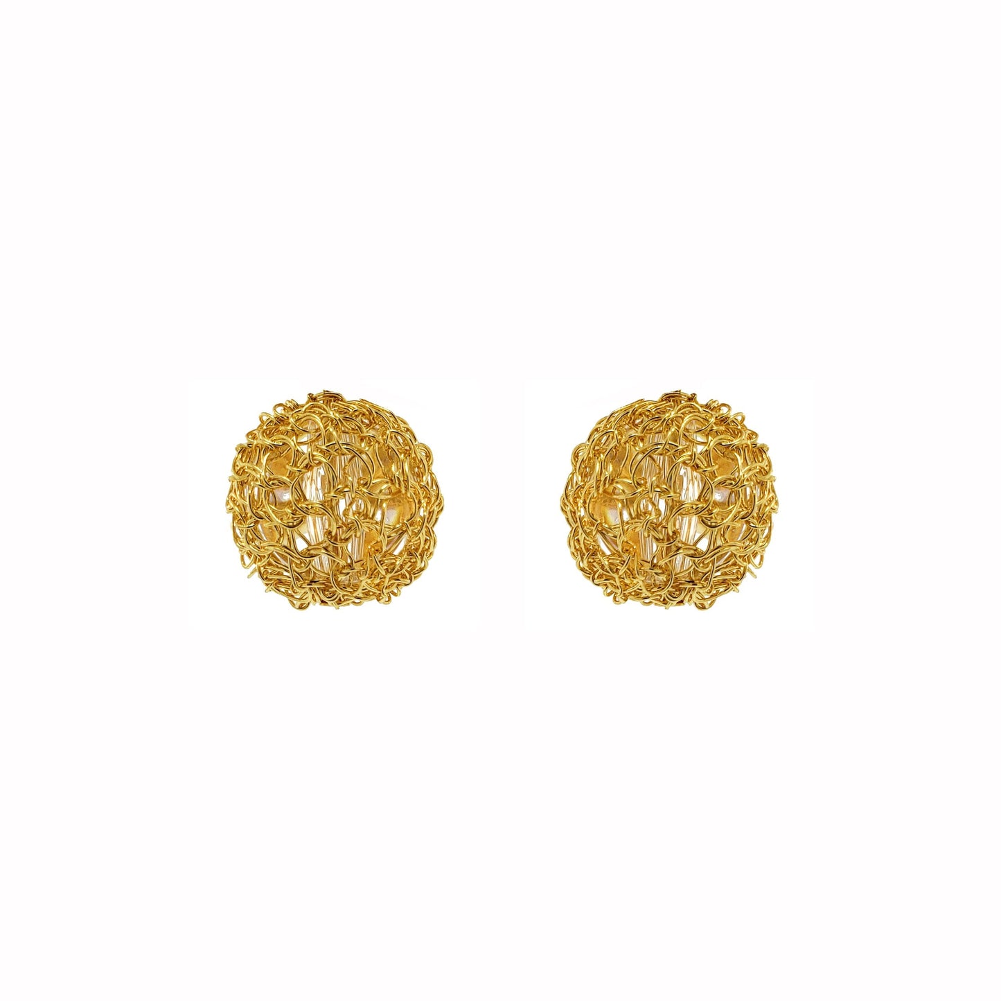 Lavish Earrings All Gold Dome Post Handmade Crochet