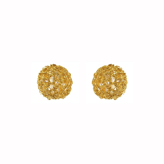 Lavish Earrings All Gold Dome Post Handmade Crochet