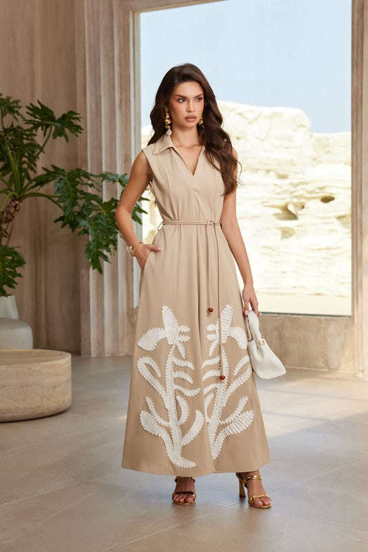 Chicways Sleeveless Embroidered Maxi Dress