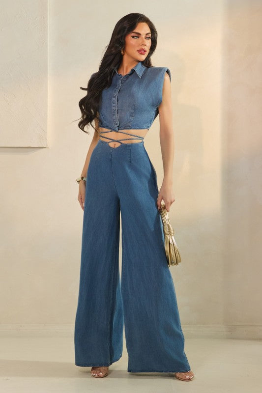 The Sang Short Sleeve Shirt Top & Hight waisted Pant Set