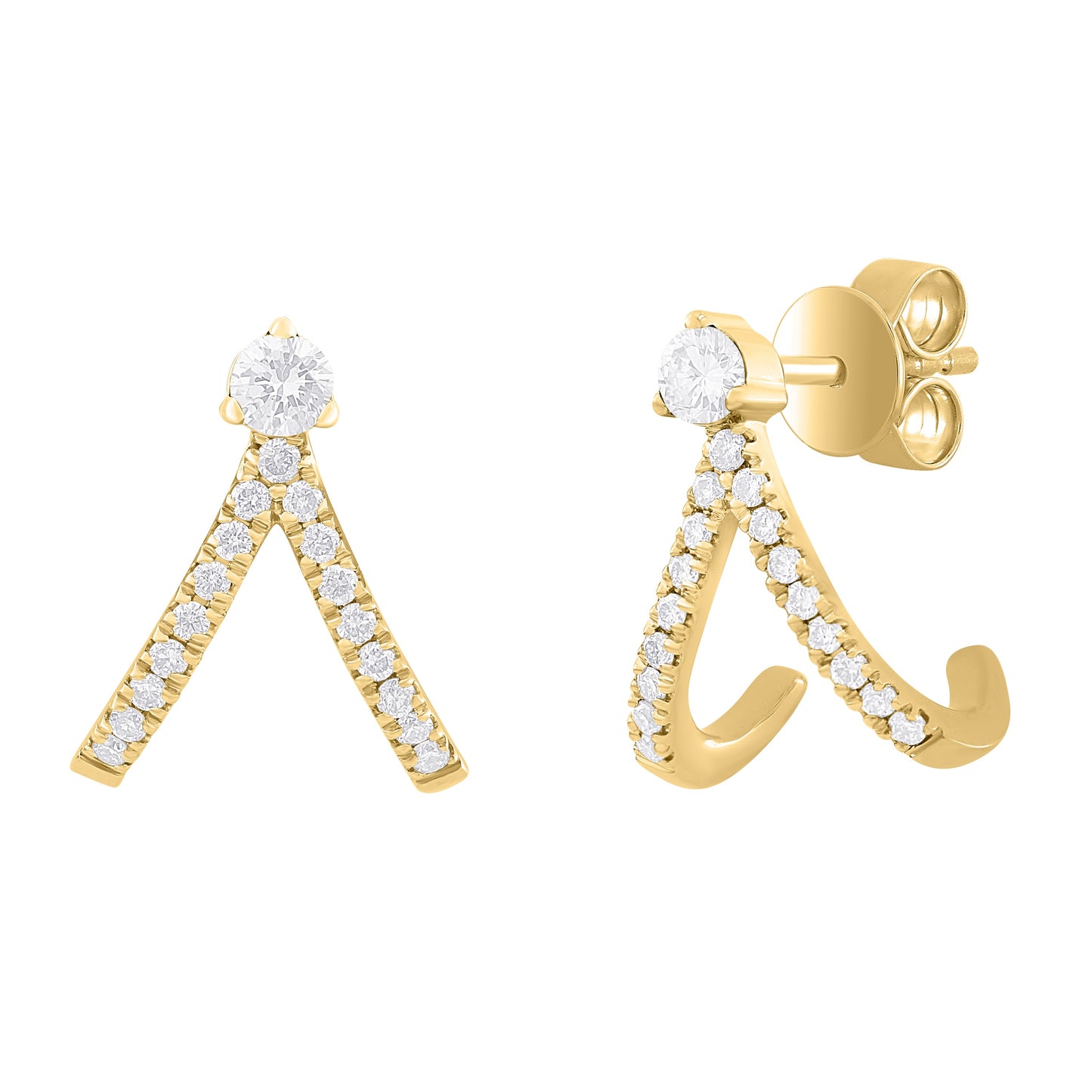 14k Yellow Gold Skinny Claw Diamond earring