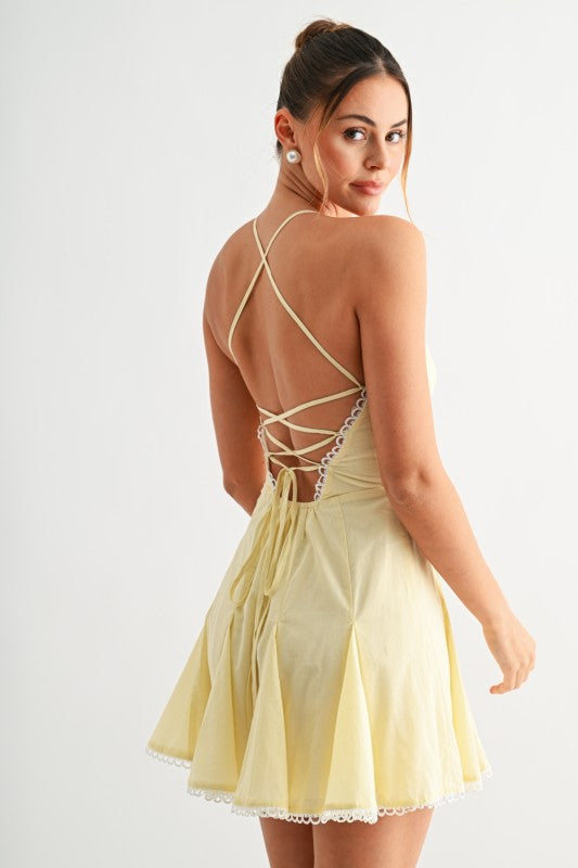 Evenuel Rosette Lace-Up Skater Dress