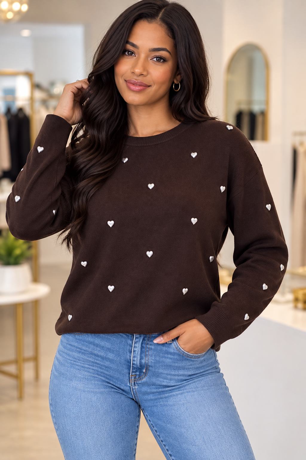 Dreamer Woman Chocolate Heart Detail Sweater Top