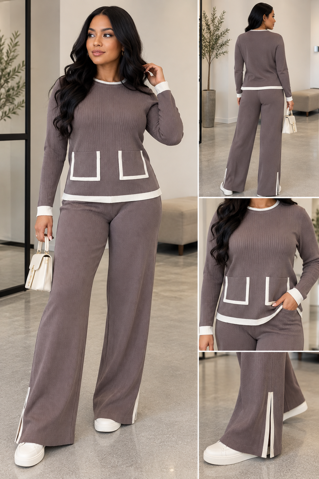 Dreamer Long-sleeve Top with Ivory Trim Two-Piece Set