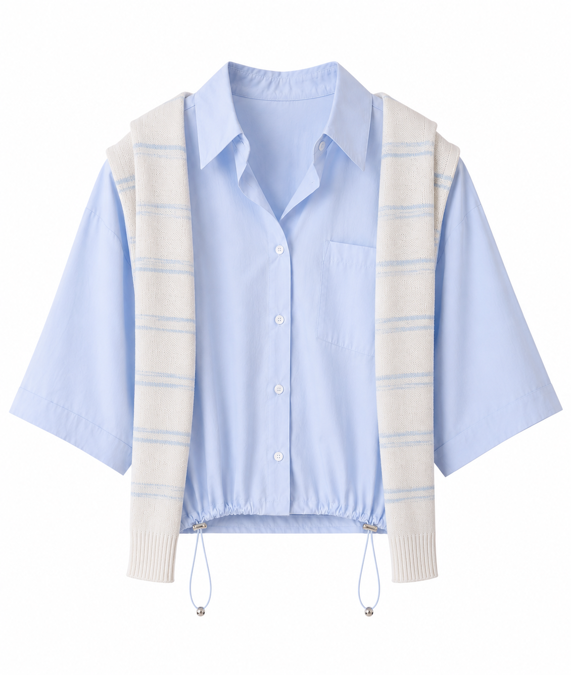 Dreamer Drawstring with Striped Knit Half Sweater Vest Top
