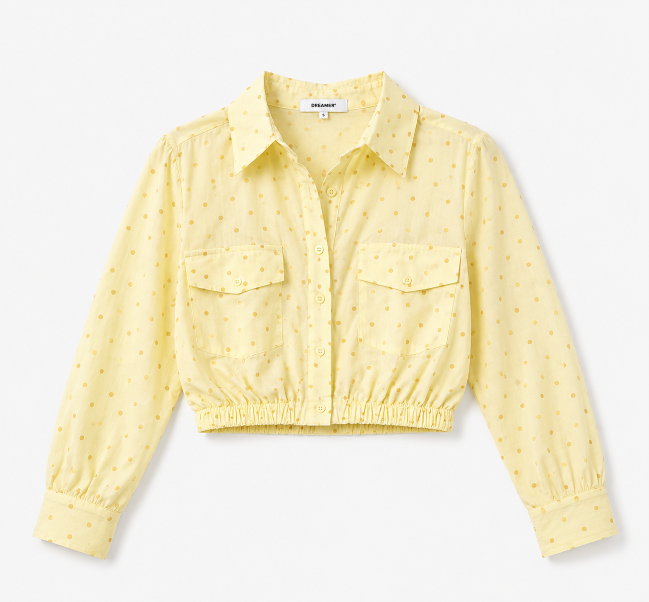 Dreamer Polka Dot Cropped Button-Up Blouse Top