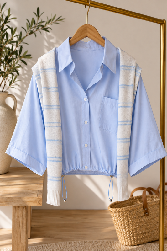 Dreamer Drawstring with Striped Knit Half Sweater Vest Top