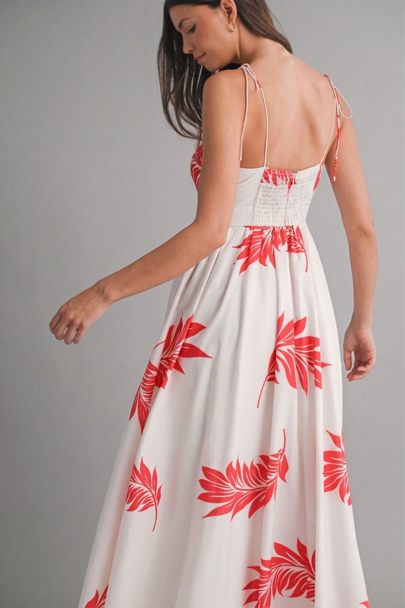 Mable Tropical Printed wrap-style V neckline  Shoulder Maxi Dress