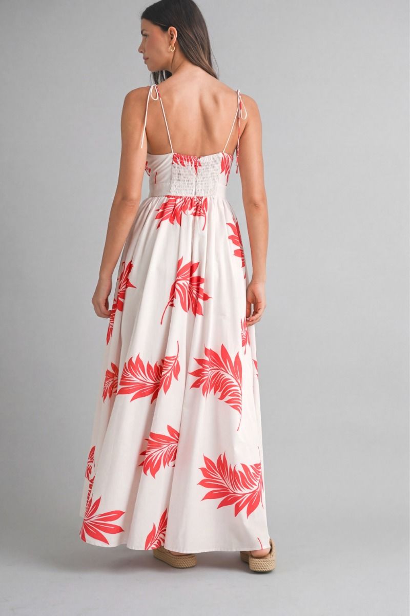 Mable Tropical Printed wrap-style V neckline  Shoulder Maxi Dress