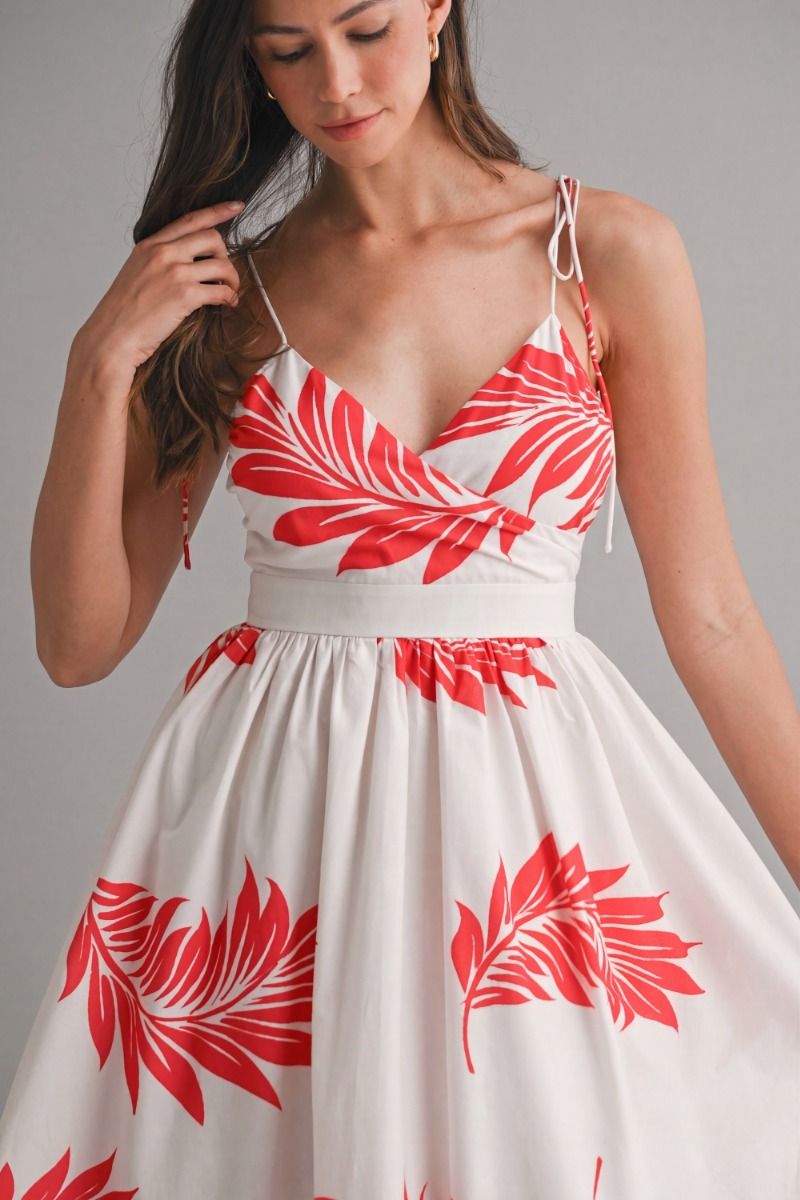 Mable Tropical Printed wrap-style V neckline  Shoulder Maxi Dress