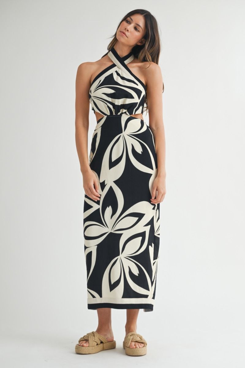 Mable Printed Halter Neck Midi Dress