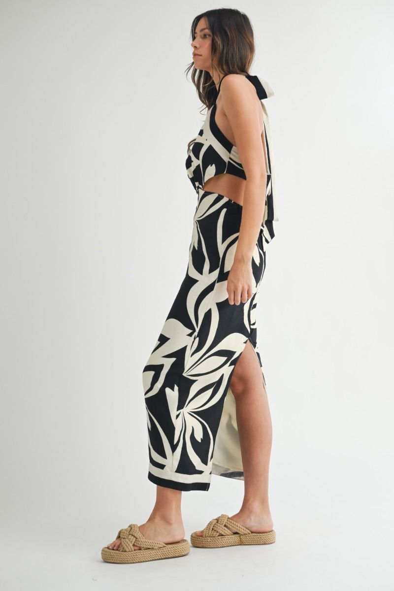 Mable Printed Halter Neck Midi Dress