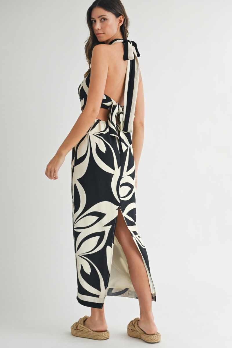 Mable Printed Halter Neck Midi Dress