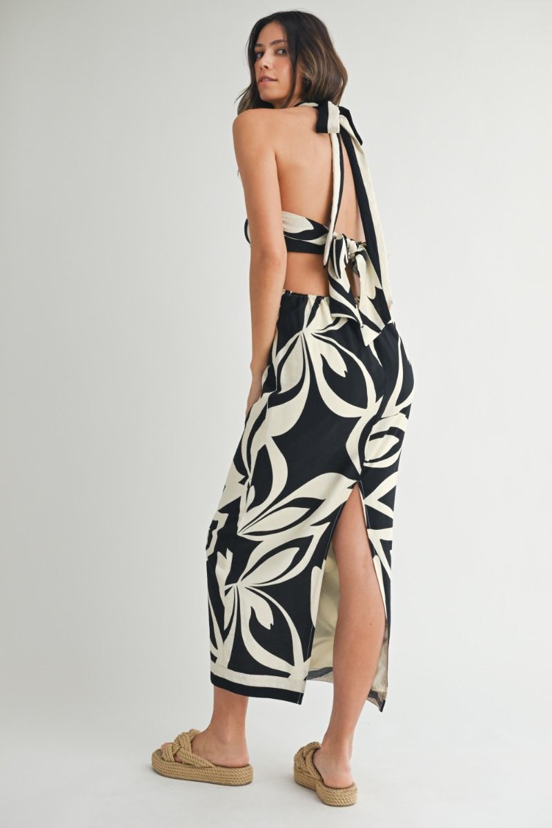 Mable Printed Halter Neck Midi Dress