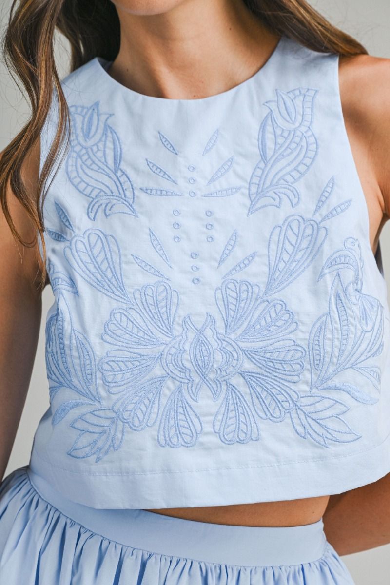 Mable Embroidered Crop Top and Midi Skirt Set