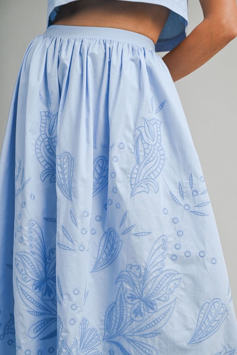 Mable Embroidered Crop Top and Midi Skirt Set