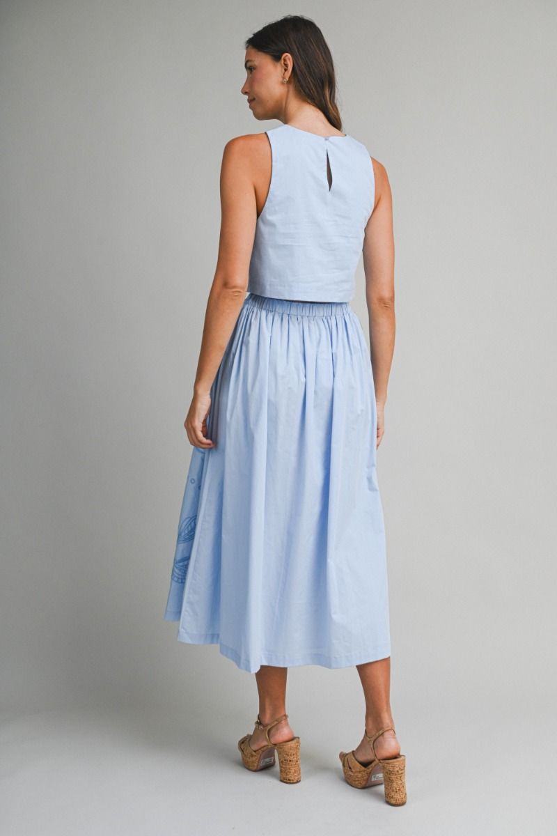 Mable Embroidered Crop Top and Midi Skirt Set