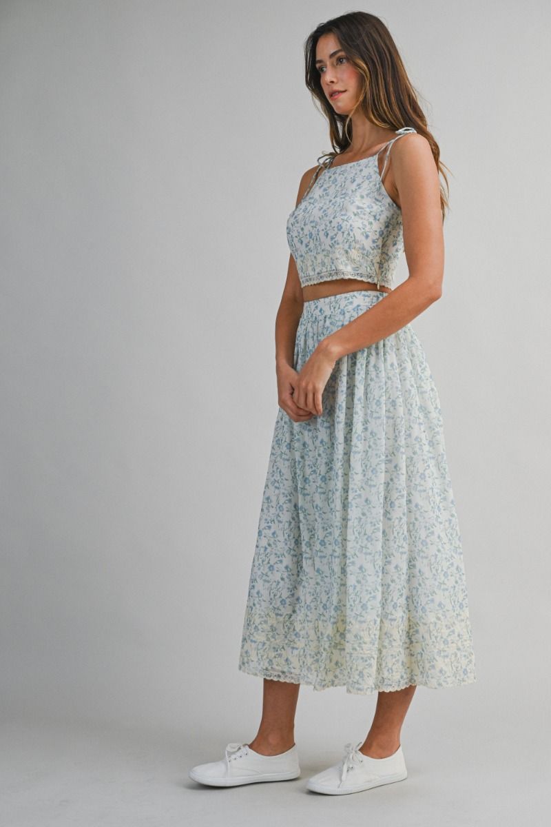 Mable Embroidered Crop Top and Midi Skirt Set