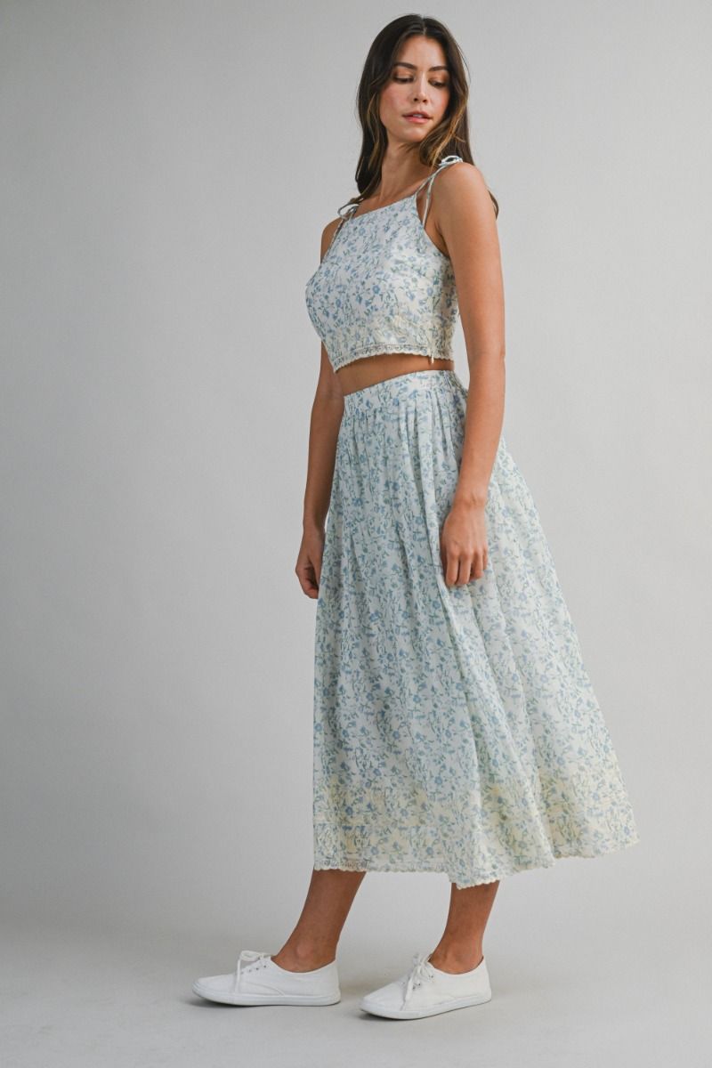 Mable Embroidered Crop Top and Midi Skirt Set