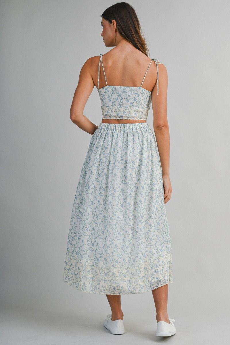 Mable Embroidered Crop Top and Midi Skirt Set