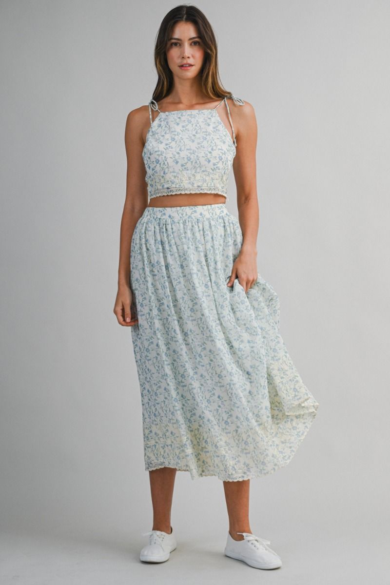 Mable Embroidered Crop Top and Midi Skirt Set
