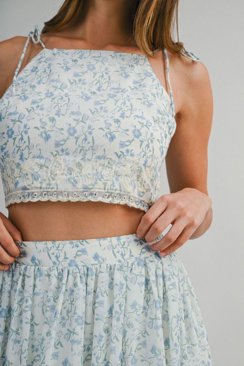 Mable Embroidered Crop Top and Midi Skirt Set