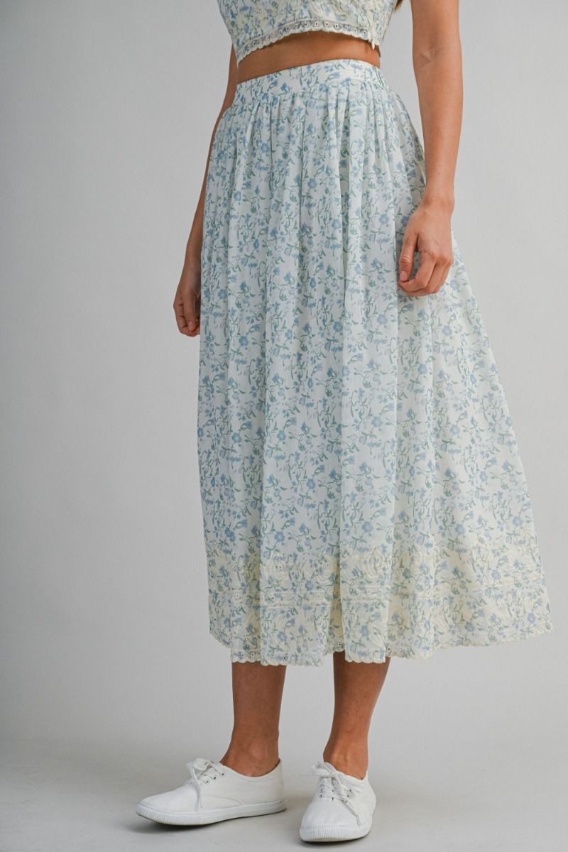 Mable Embroidered Crop Top and Midi Skirt Set