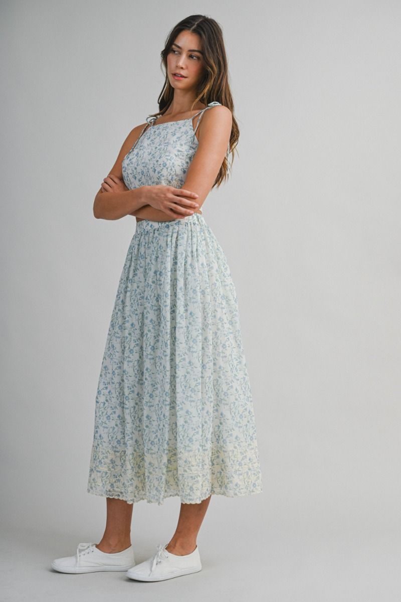 Mable Embroidered Crop Top and Midi Skirt Set