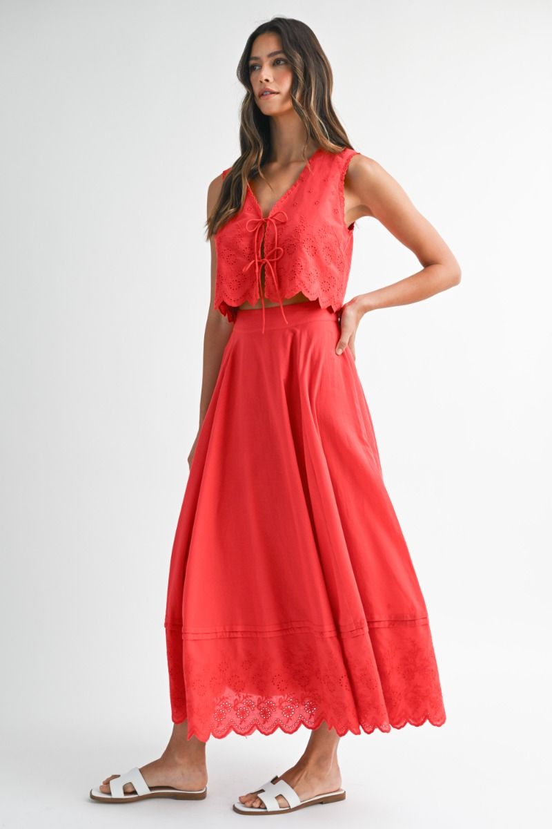 Mable Crop Top with Scalloped Top and Skirt Set