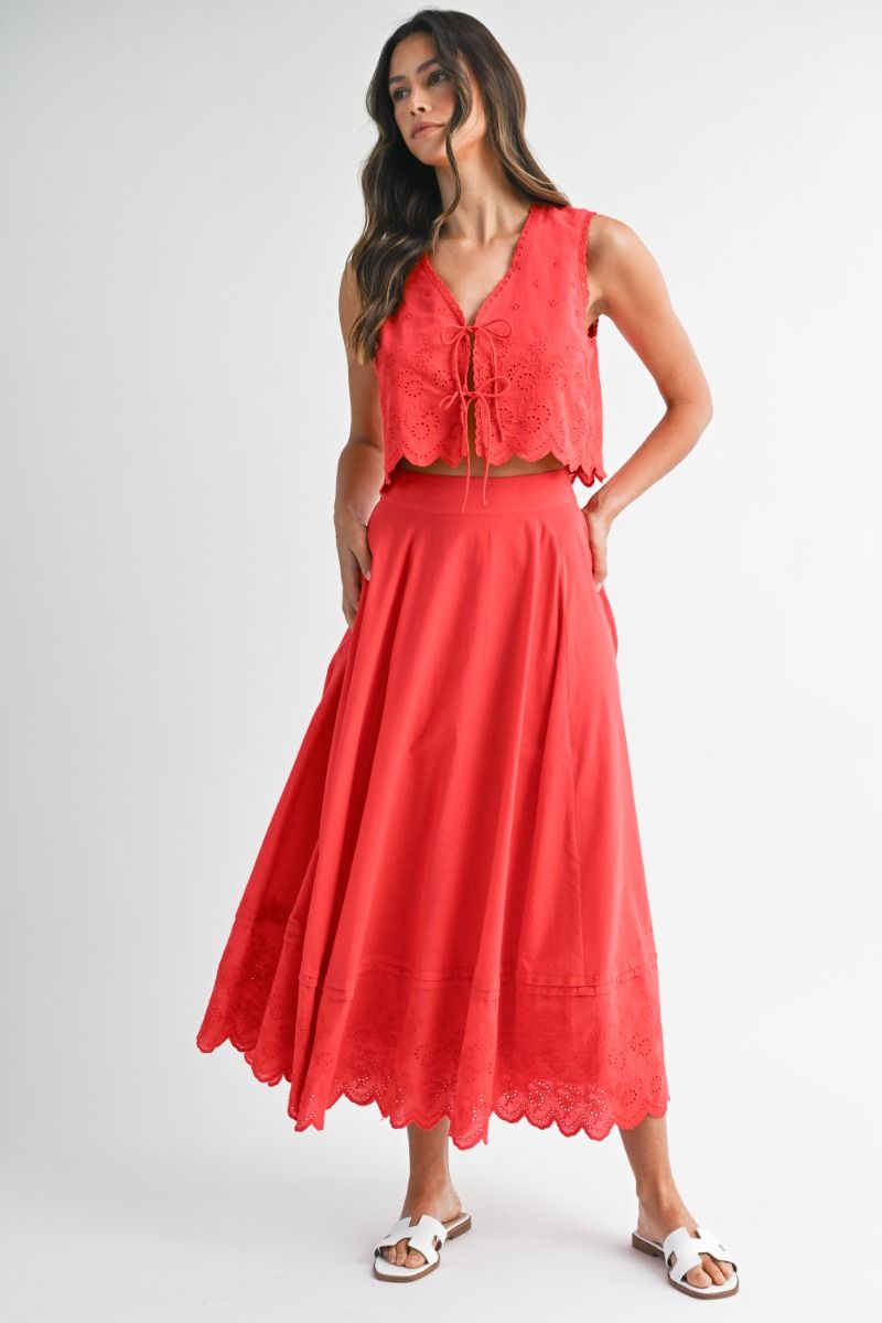 Mable Crop Top with Scalloped Top and Skirt Set