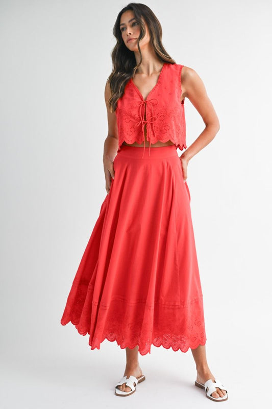 Mable Crop Top with Scalloped Top and Skirt Set