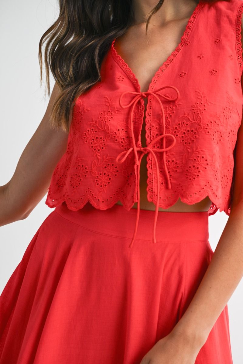 Mable Crop Top with Scalloped Top and Skirt Set