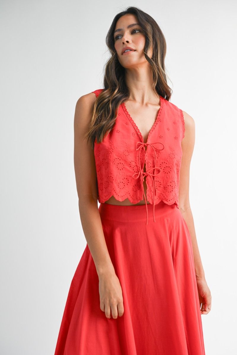 Mable Crop Top with Scalloped Top and Skirt Set
