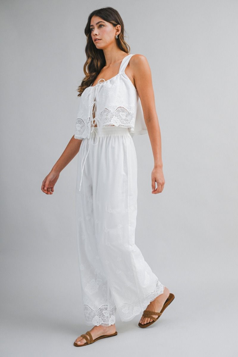 Mable Crochet Lace Scallop Crop Top and Pants Set